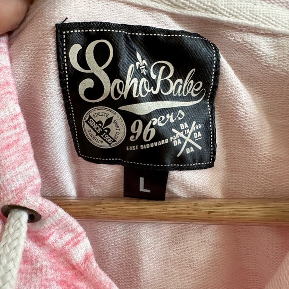 Soho Babe Pink White Cropped Hoodie Sz: Large - Picture 4 of 6